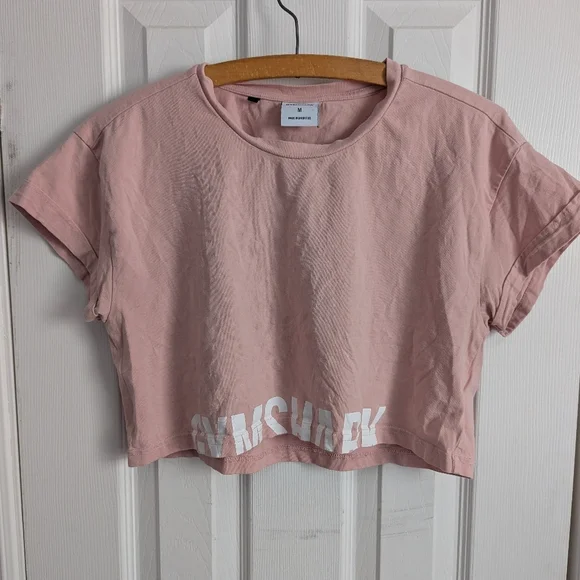 Gymshark Fraction Cropped Tee Cuffed Sleeves Baby Pink M Gym Workout - Picture 2 of 9